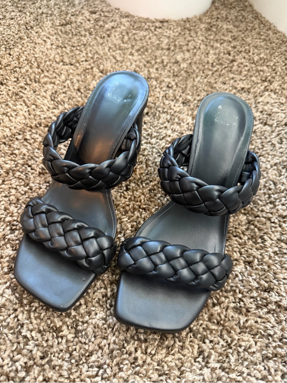 Braided Double-Strap Black Slide Sandals - Women
